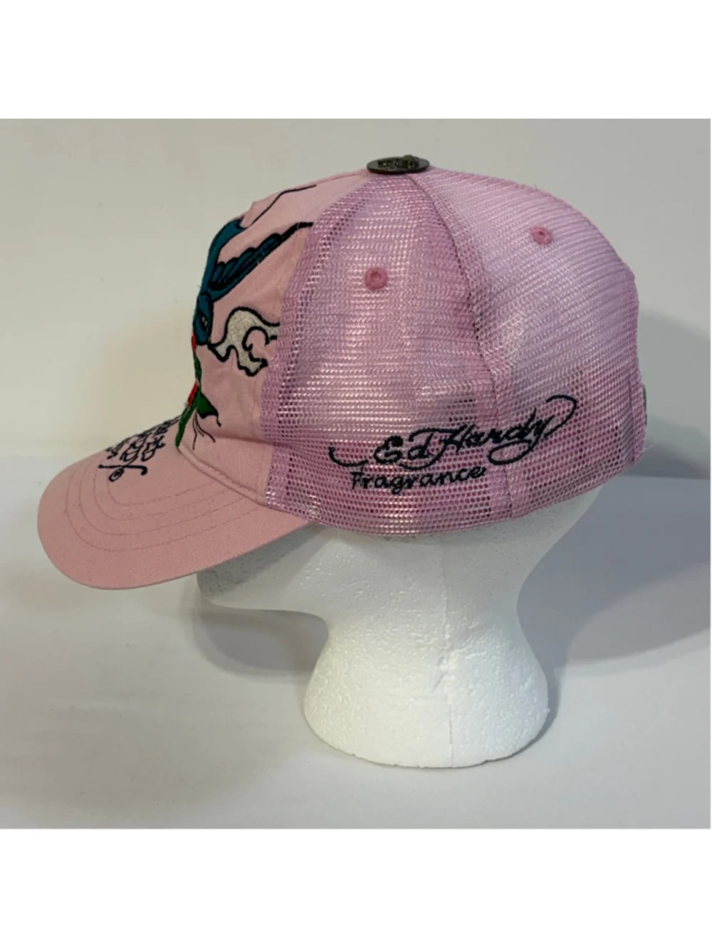 Ed Hardy by Christian Audigier Pink Trucker Hat Bird Rose Tattoo Mesh One Size